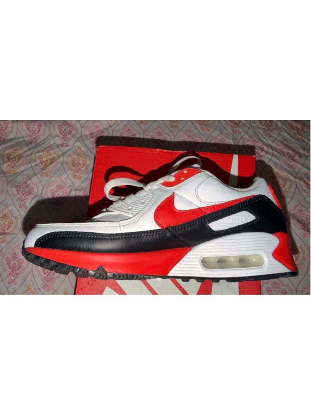 CUSTOM Nike Air Max 90 White Red Black Leather Sneakers Women’s 7.5